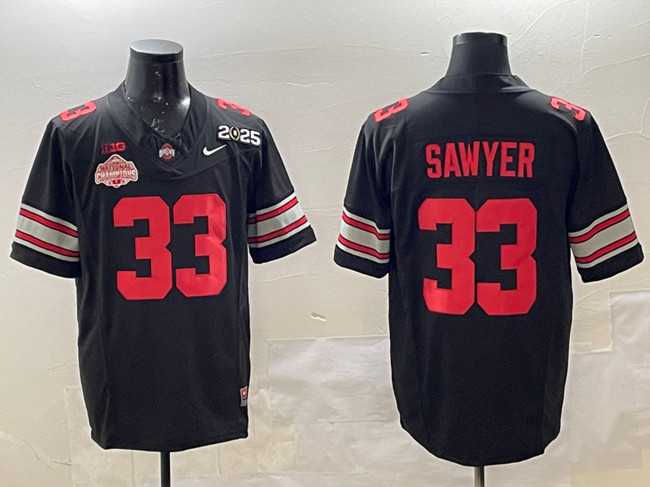 Mens Ohio State Buckeyes #33 Jack Sawyer Black 2025 CFP Final With National Champions Patch F.U.S.E. Vapor Limited Stitched Football Jersey